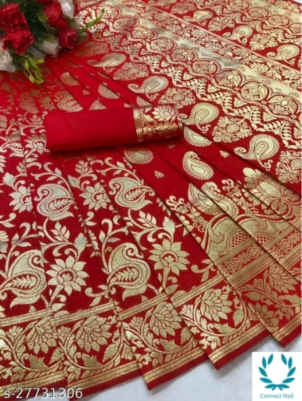 BEAUTIFUL RICH PALLU & JACQUARD ZARI WORK BANARSI SILK - Saree Length Size-5.5m Blouse LengthSize-0.8, Maroon, Saree And Blouse Fabric:Banarsi Silk, Pack of:1